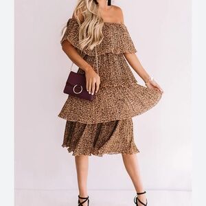 Leopard Off The Shoulder Midi Dress